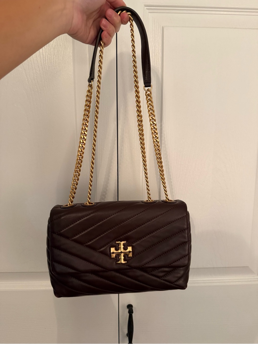 Tory Burch Quilted Leather Shoulder Bag in Dark Brown